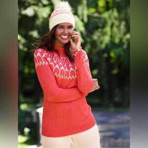 Talbots Coral Fair Isle Turtleneck Sweater